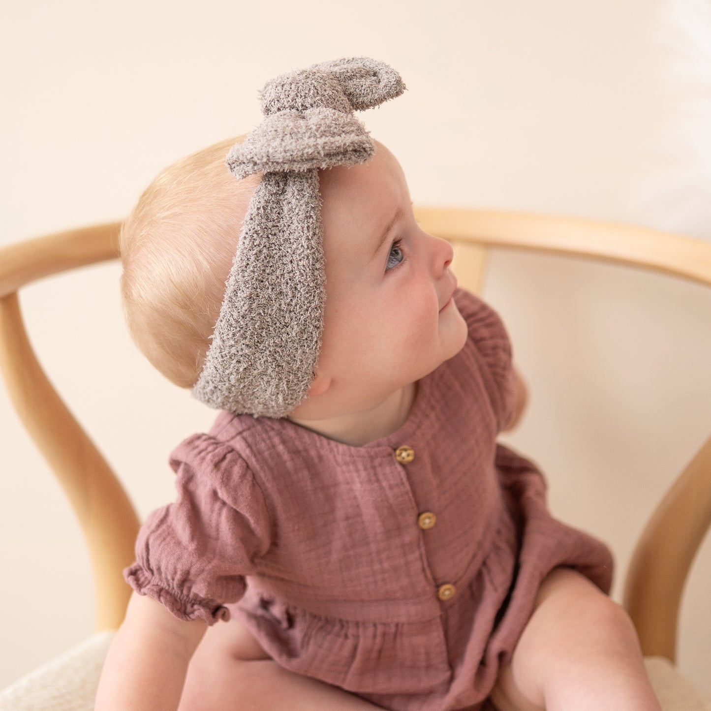 Fawn Gray Teddy Bear Baby Top Knot
