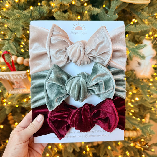 Frosted Velvet Trio | Holiday Baby Bow Bundle
