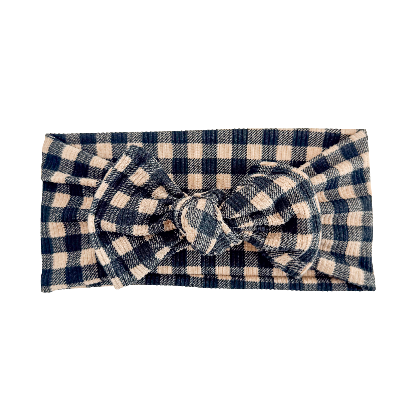 Gingham Ribbed Baby Headband (Taupe & Black)