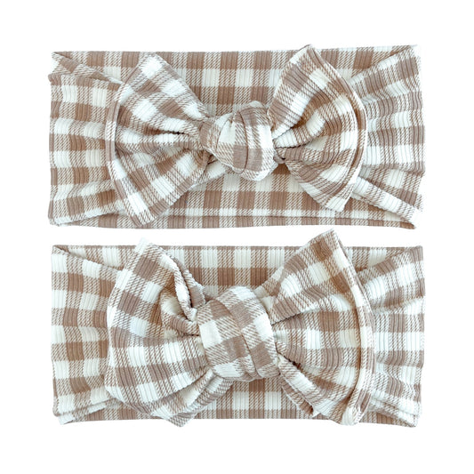 Gingham Ribbed Baby Headband (Taupe)