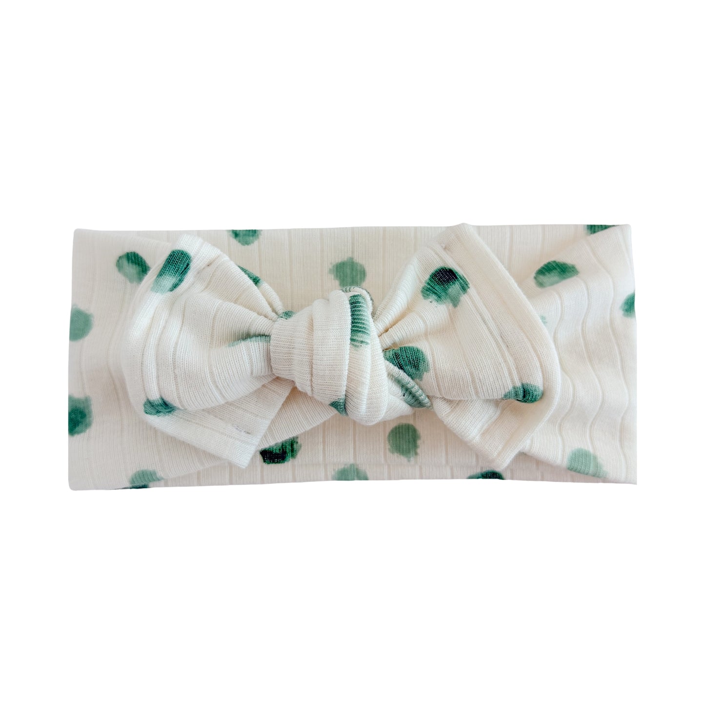 Winter 💚 Green Dots | Off-White Ribbed Baby Headband