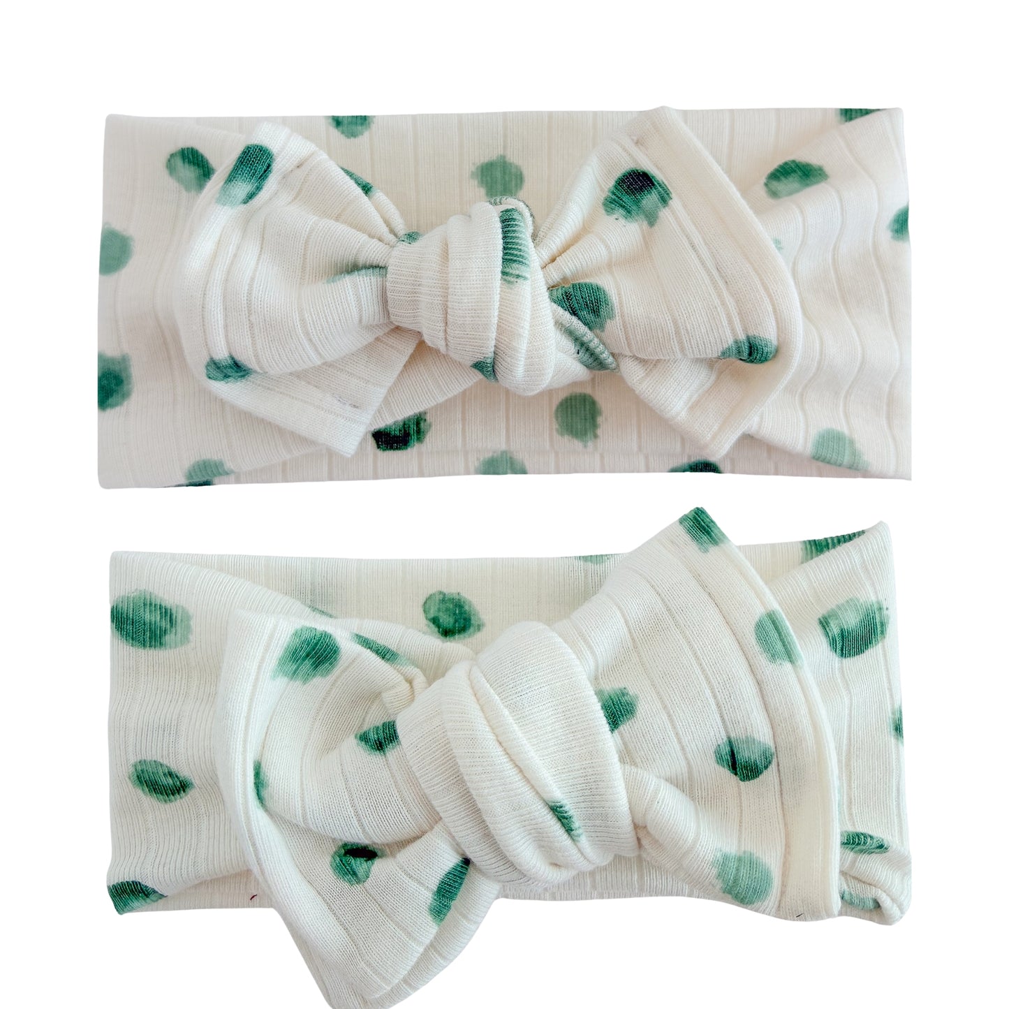 Winter 💚 Green Dots | Off-White Ribbed Baby Headband