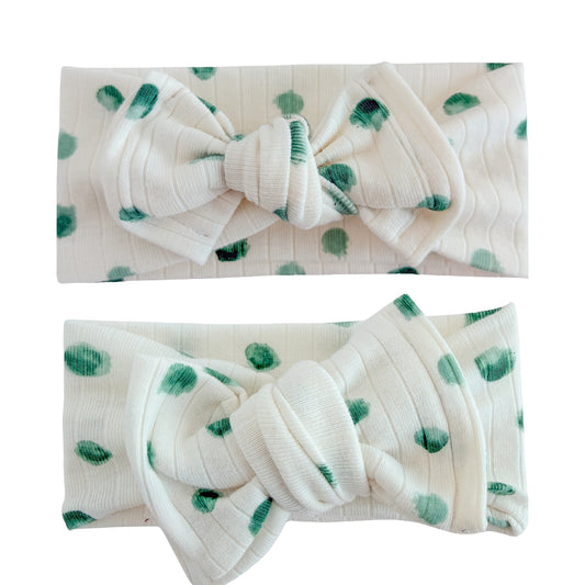 Winter 💚 Green Dots | Off-White Ribbed Baby Headband