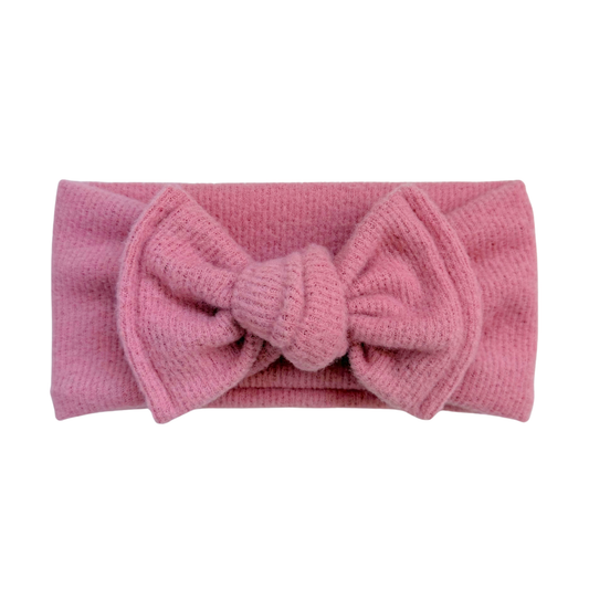 Dusty Rose Fuzzy Ribbed Top Knot
