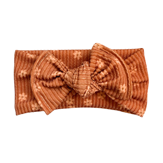 Rust Floral Chunky Ribbed Top Knot