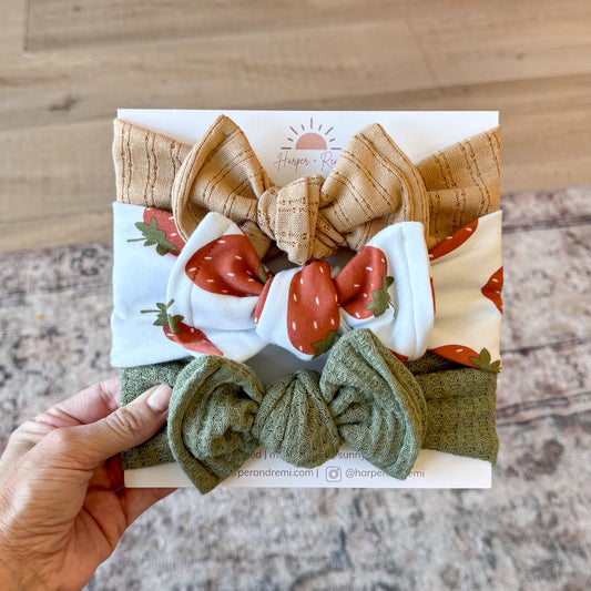 Harvest Berry | Fruit Print Baby Bow Bundle