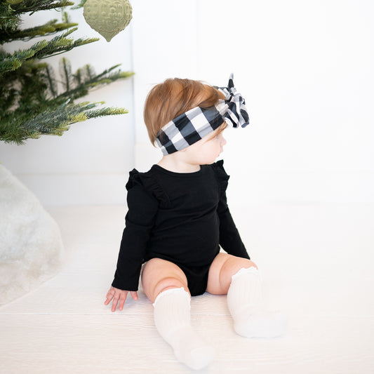 Buffalo Plaid Cotton Jersey Headband (Black & White)