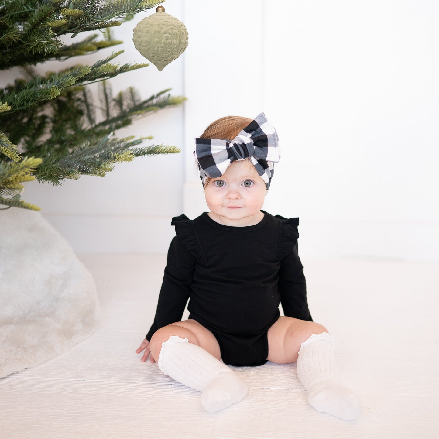 Buffalo Plaid Cotton Jersey Headband (Black & White)