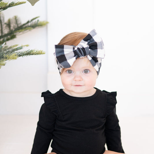 Buffalo Plaid Cotton Jersey Headband (Black & White)