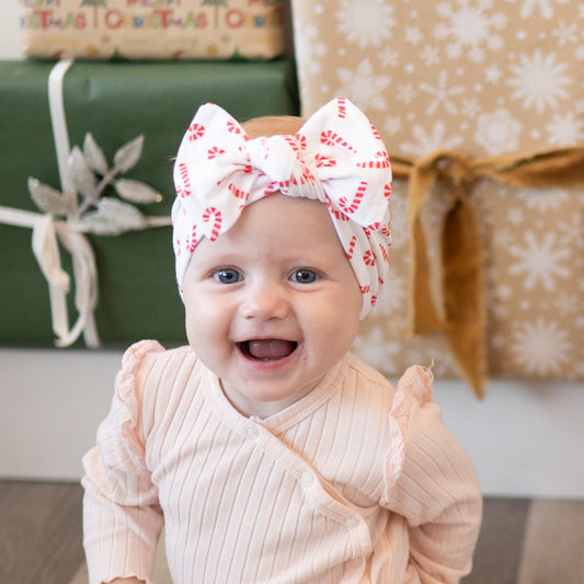 Sweet Candy Canes | Red + Pink Holiday Baby Headband (Micro Print)