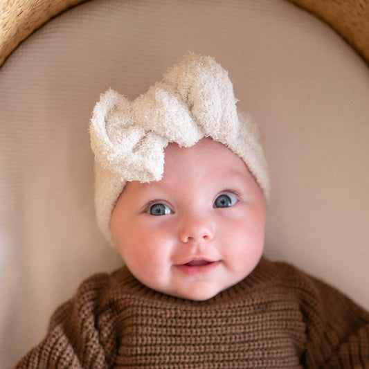 Ivory Teddy Bear Baby Top Knot