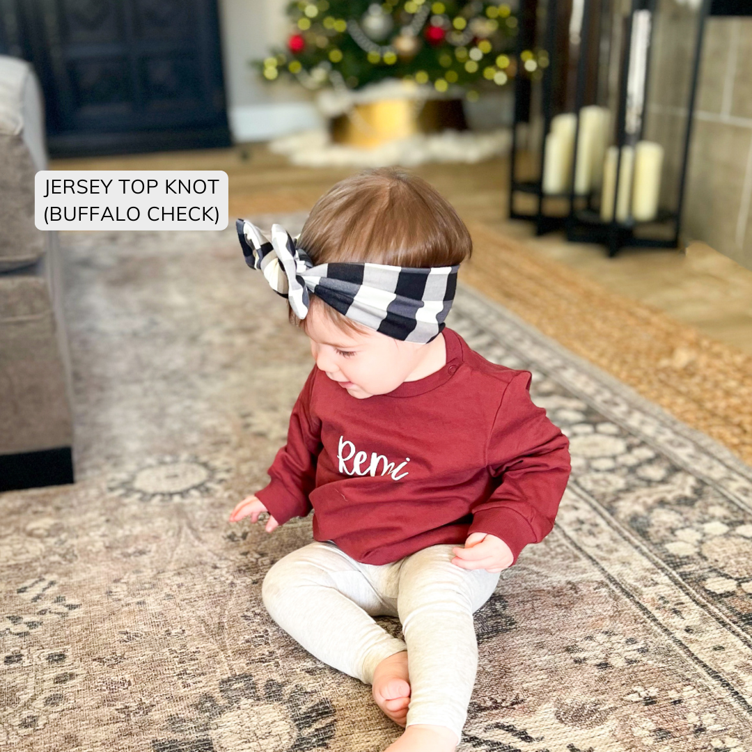 Buffalo Plaid Cotton Jersey Headband (Black & White)