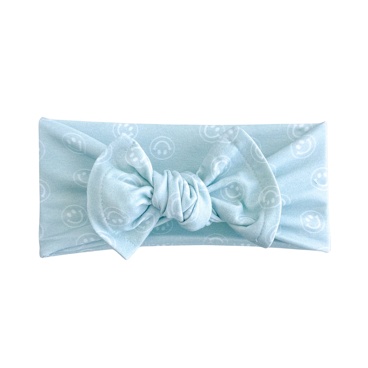 Light Blue Smiley Face Print Cotton Jersey Baby Headband