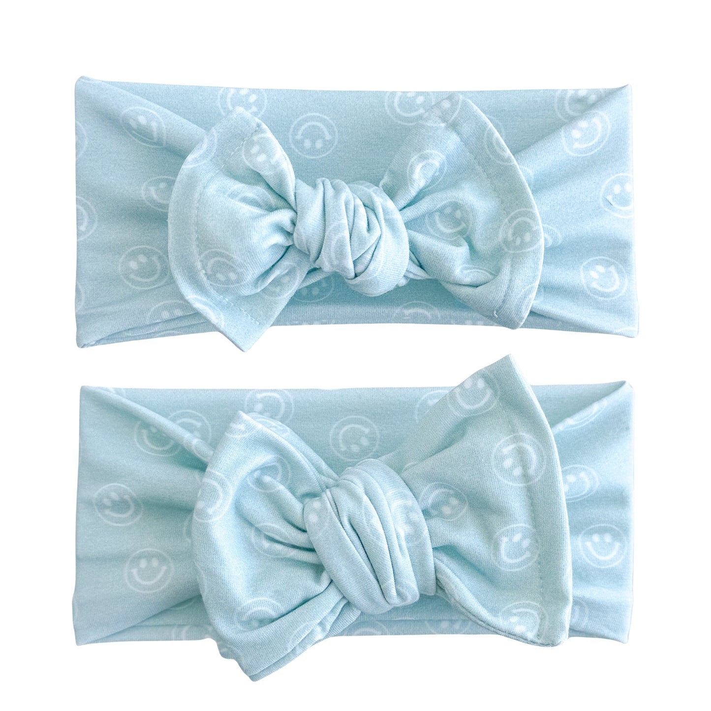 Light Blue Smiley Face Print Cotton Jersey Baby Headband