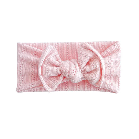 Light Pink Pointelle Chunky Sweater Baby Top Knot