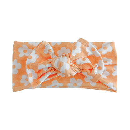 Melon Retro Daisy Print Cotton Jersey Baby Headband