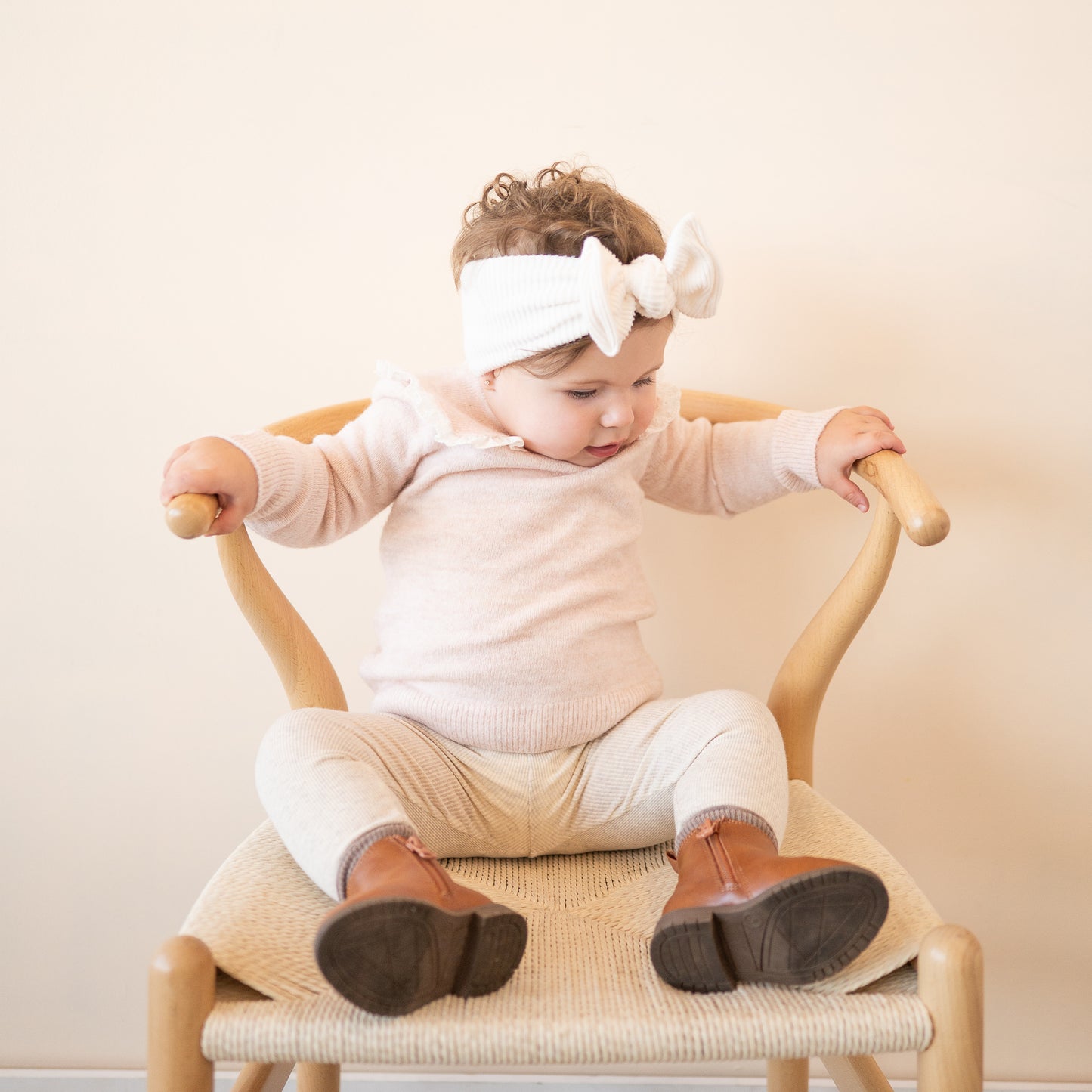 Ivory Brushed Ribbed Chunky Sweater Baby Top Knot