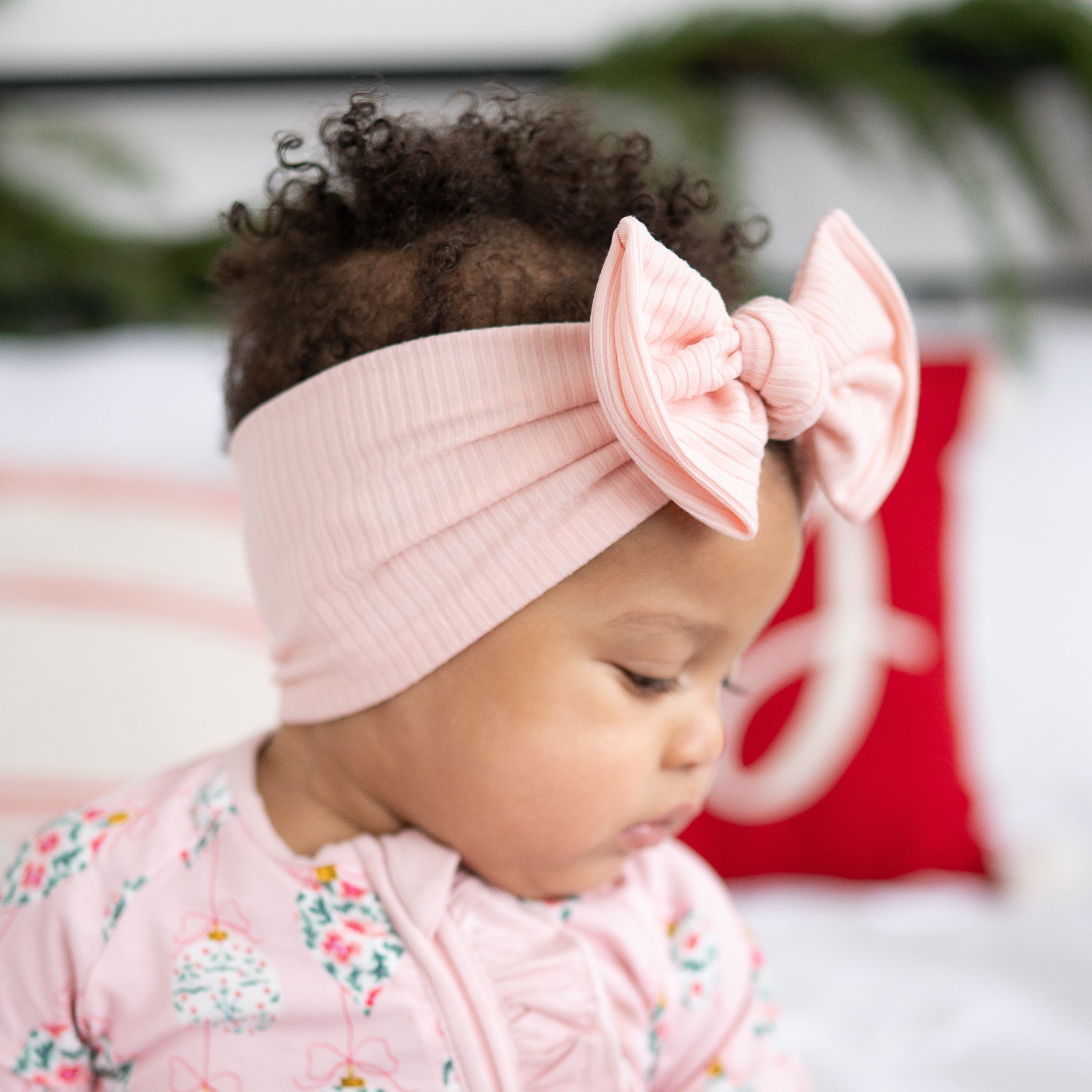 Light Pink Ribbed Baby Headband, Top Knot or Oversized Bow