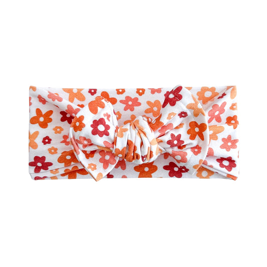 Orange Daisy Print Cotton Jersey Top Knot