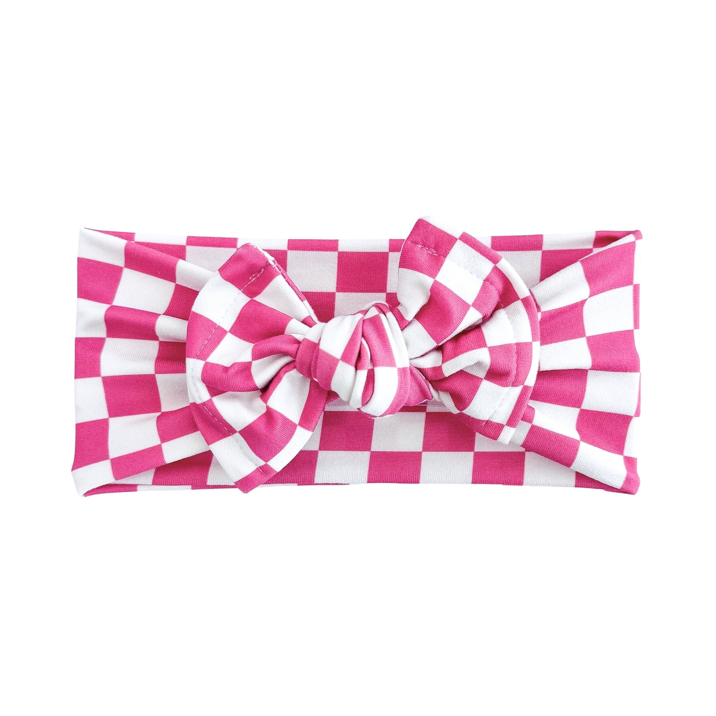 Pink Checkers Jersey Baby Headband