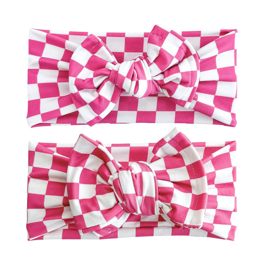 Pink Checkers Jersey Baby Headband