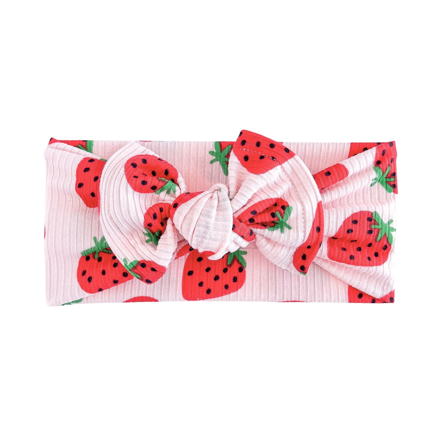 Pink Strawberries Ribbed Baby Headband