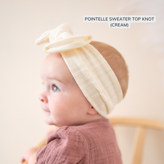Light Pink Pointelle Chunky Sweater Baby Top Knot