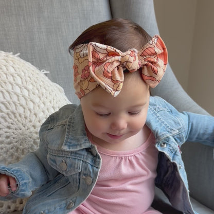 Coral Large Floral Ribbed Baby Headband