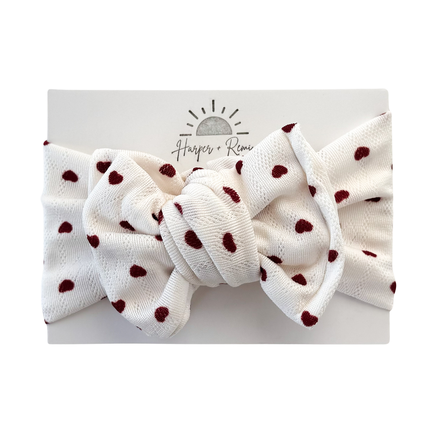 White Jacquard Red Hearts | Jersey Oversized Bow