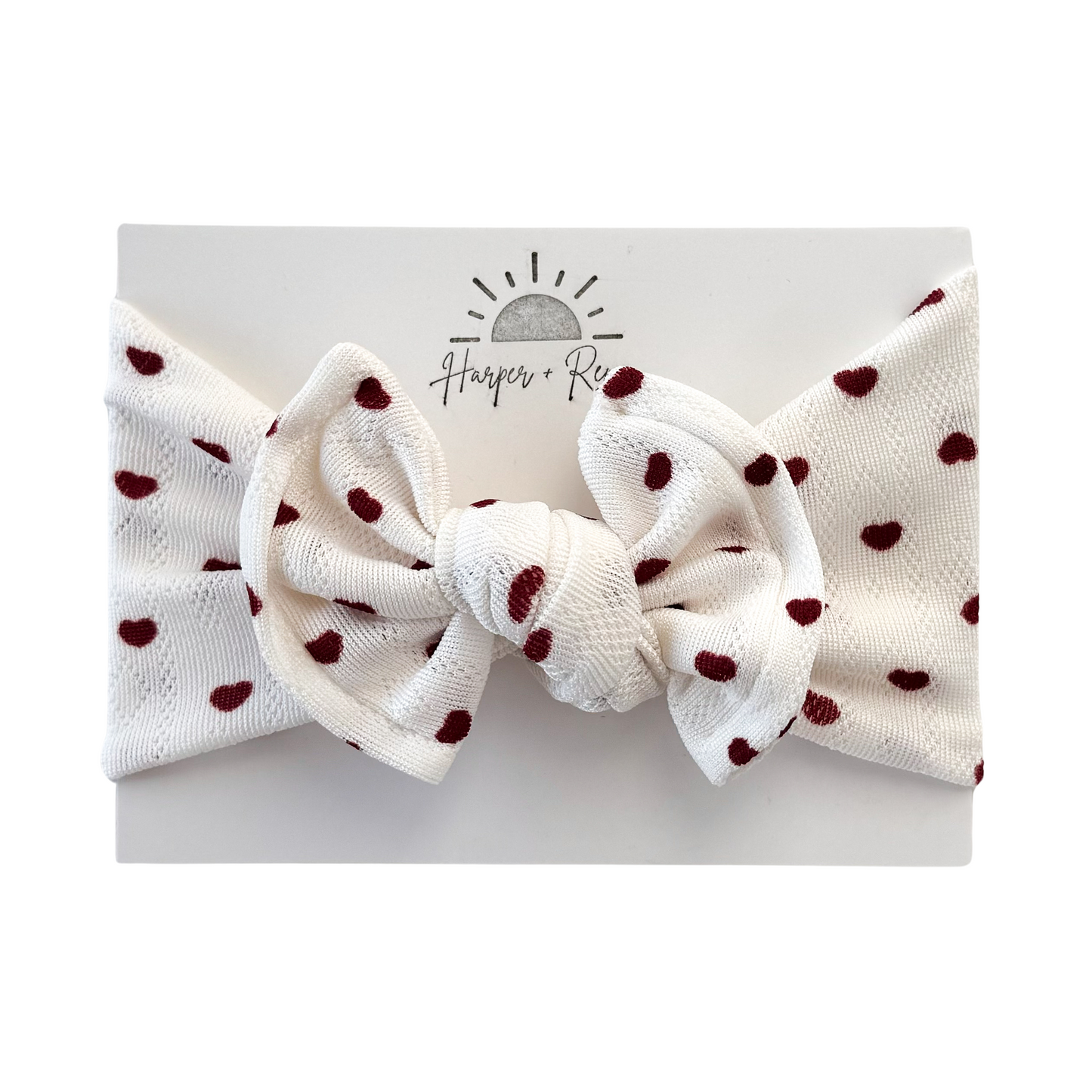 White Jacquard Red Hearts | Jersey Top Knot