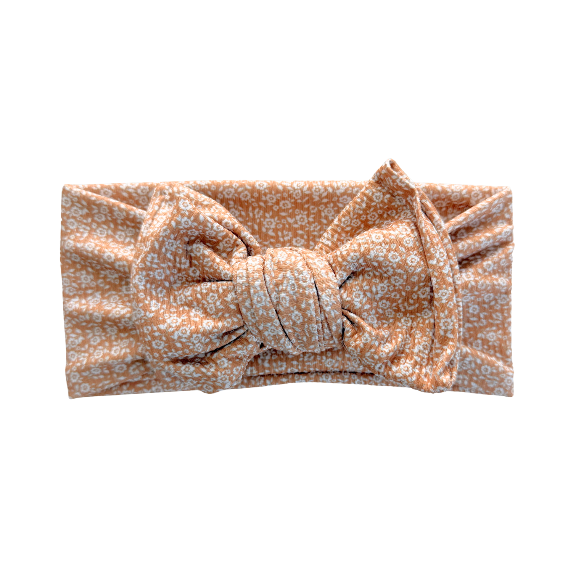 Ribbed brown vintage floral print oversized bow headband.
