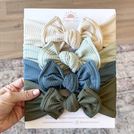 Ribbed Basics Bow Bundle | Blue + Green Solids