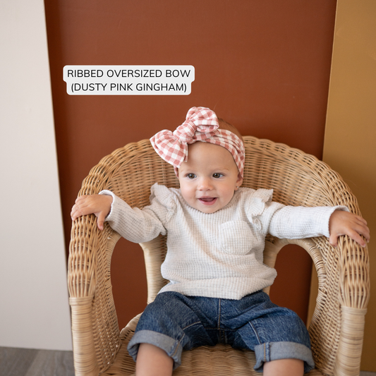 Gingham Ribbed Baby Headband (Dusty Pink)