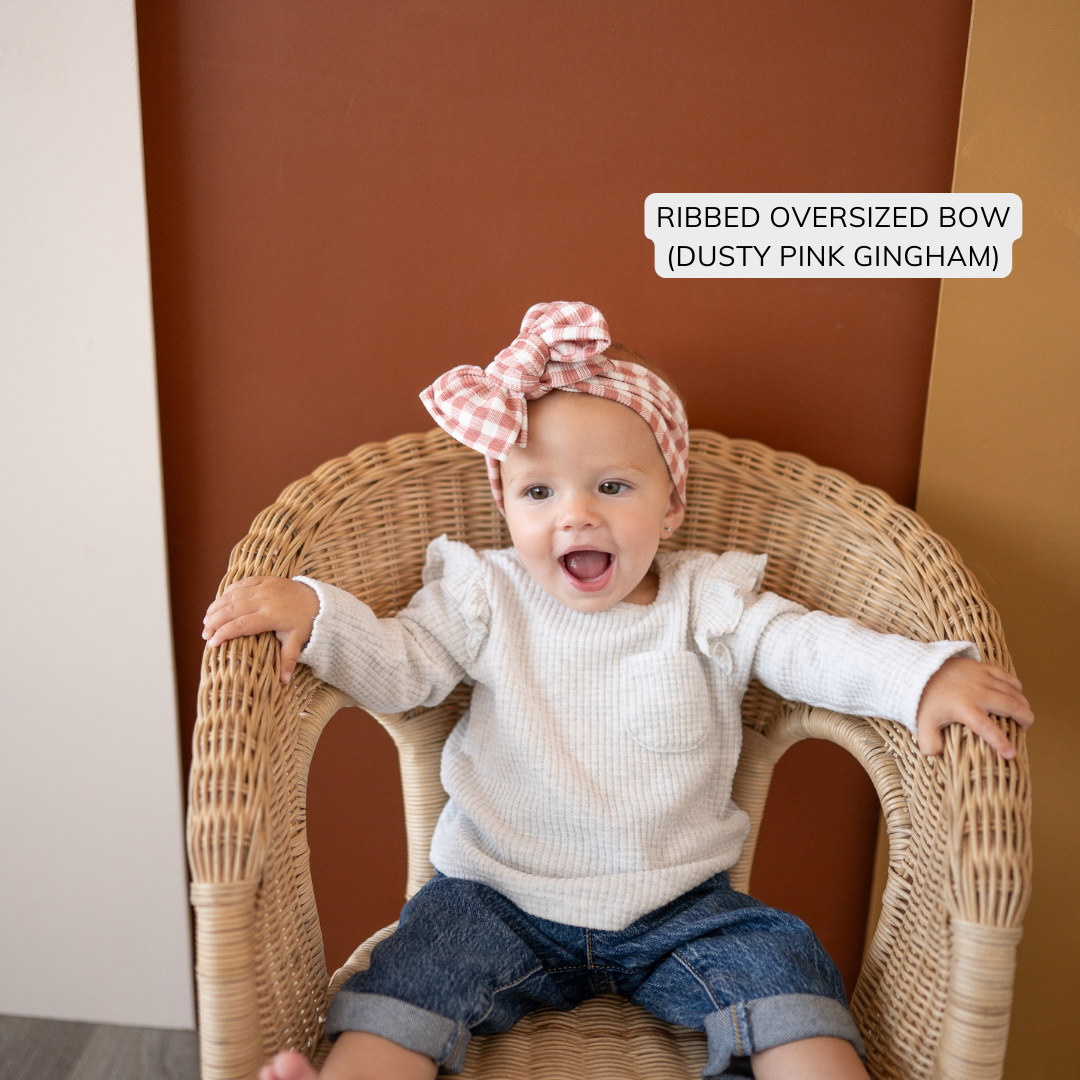 Gingham Ribbed Baby Headband (Taupe & Black)