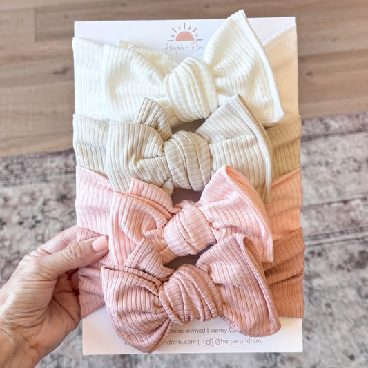 Everyday Essentials Basics (Neutral + Pink) | Ribbed Baby Bow Bundle