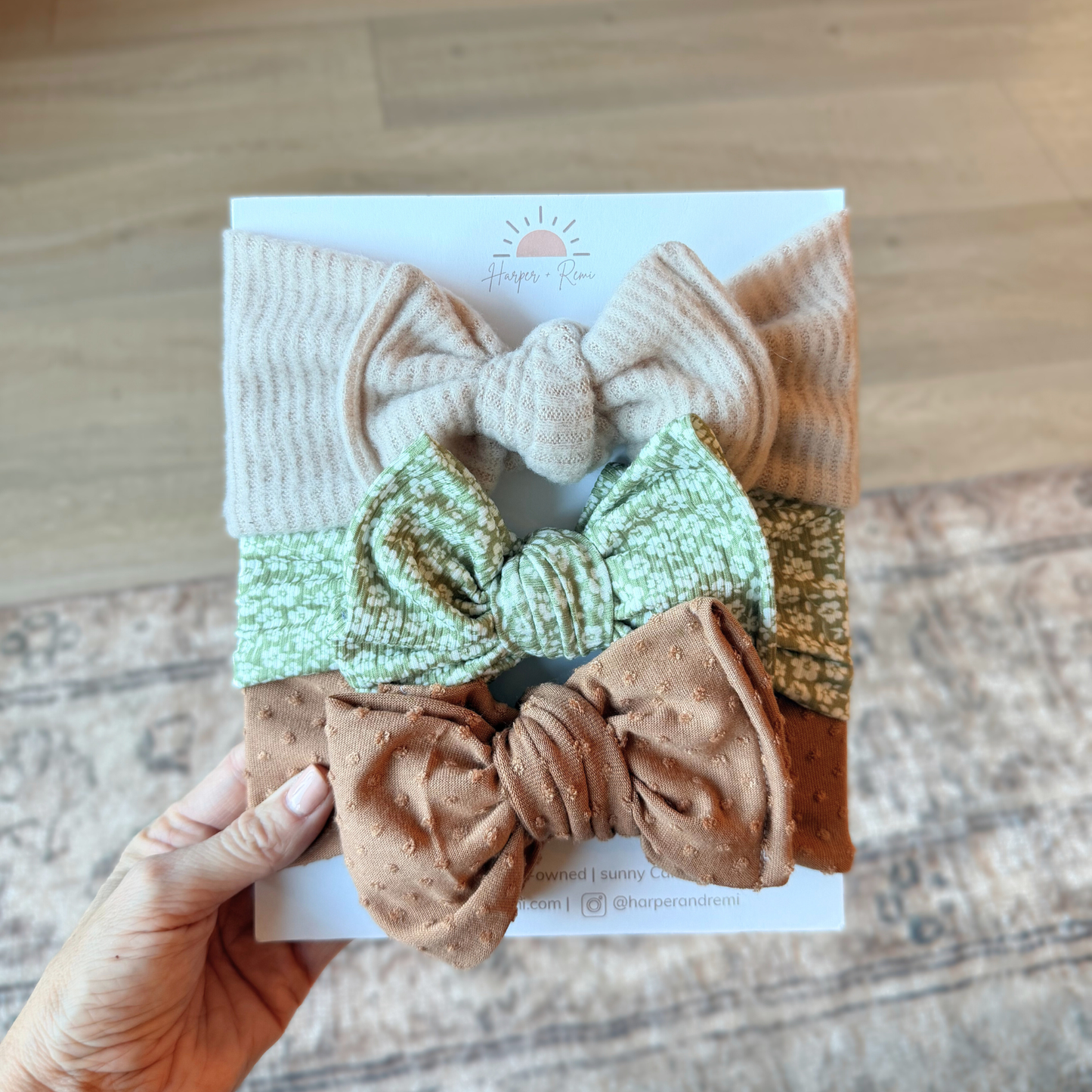 Sage Ditzy + Cozy Textures Bow Trio