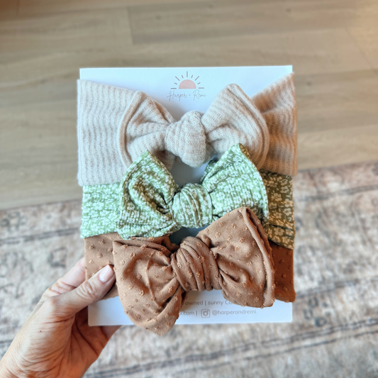Sage Ditzy + Cozy Textures Bow Trio