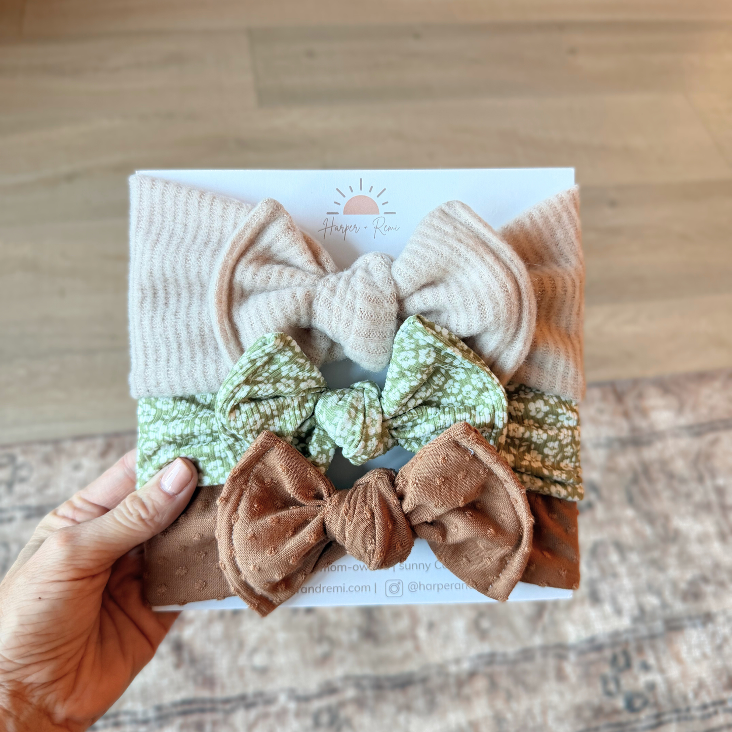 Sage Ditzy + Cozy Textures Bow Trio
