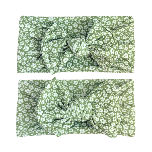 Ditzy Floral Ribbed Baby Headband (Sage)