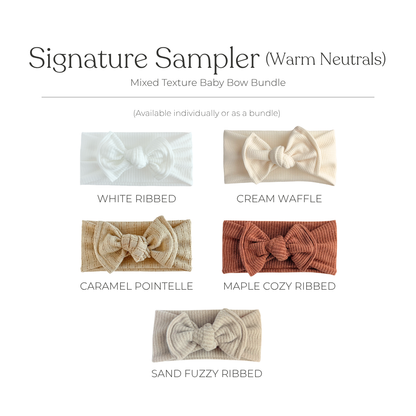 Signature Textures Sampler (Warm Neutrals) | Mixed Fabric Baby Bow Bundle