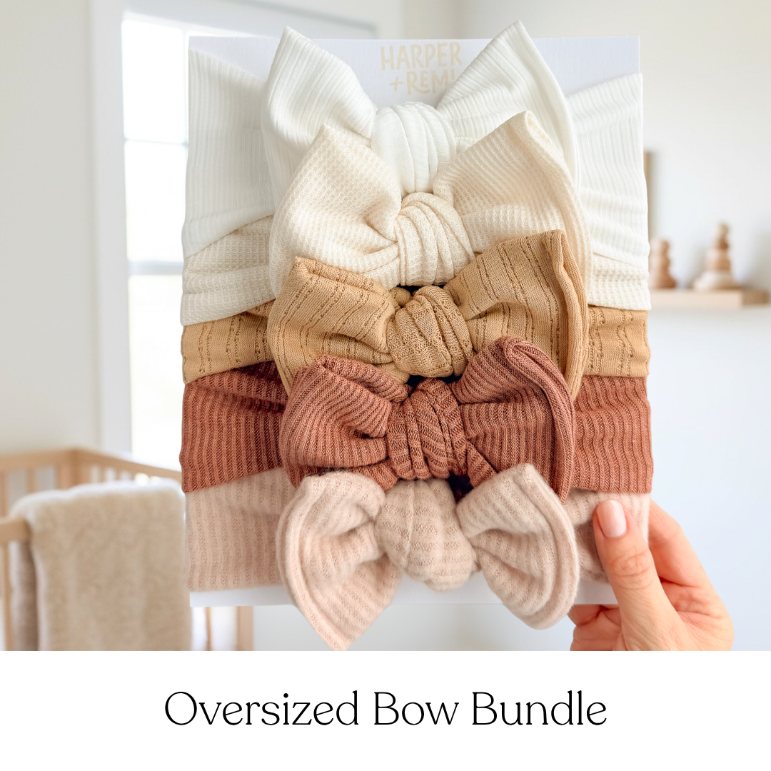 Signature Textures Sampler (Warm Neutrals) | Mixed Fabric Baby Bow Bundle