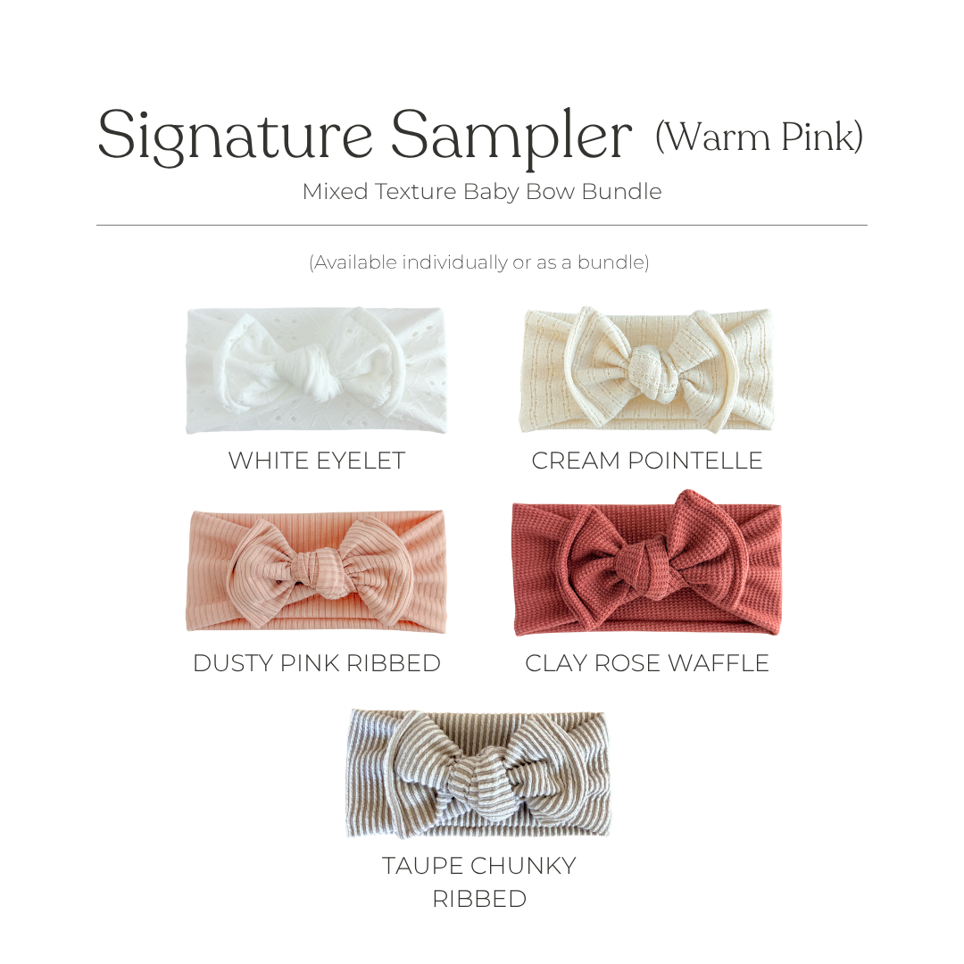 Signature Textures Sampler (Warm Pink) | Mixed Fabric Baby Bow Bundle