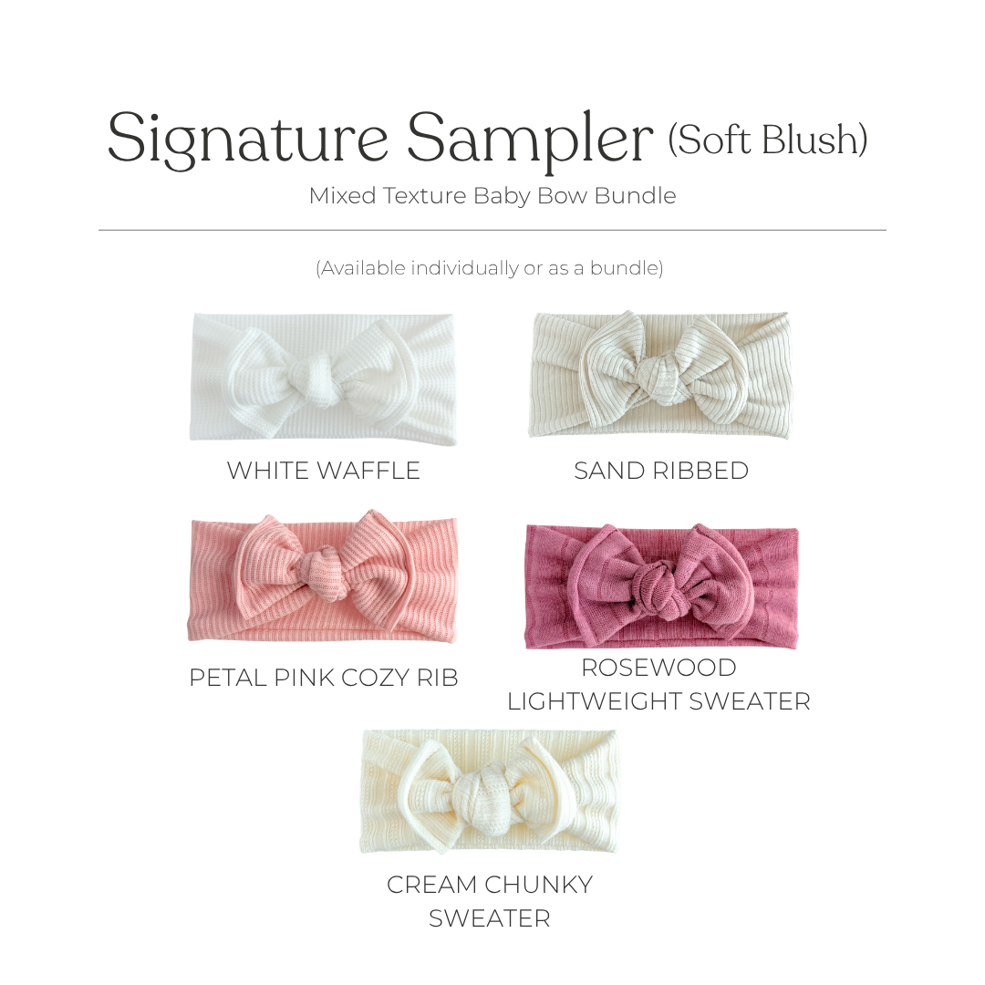 Signature Textures Sampler (Soft Blush) | Mixed Fabric Baby Bow Bundle