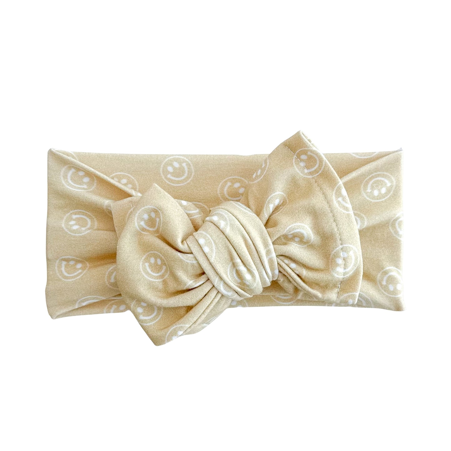 Tan Smiley Face Print Cotton Jersey Baby Headband