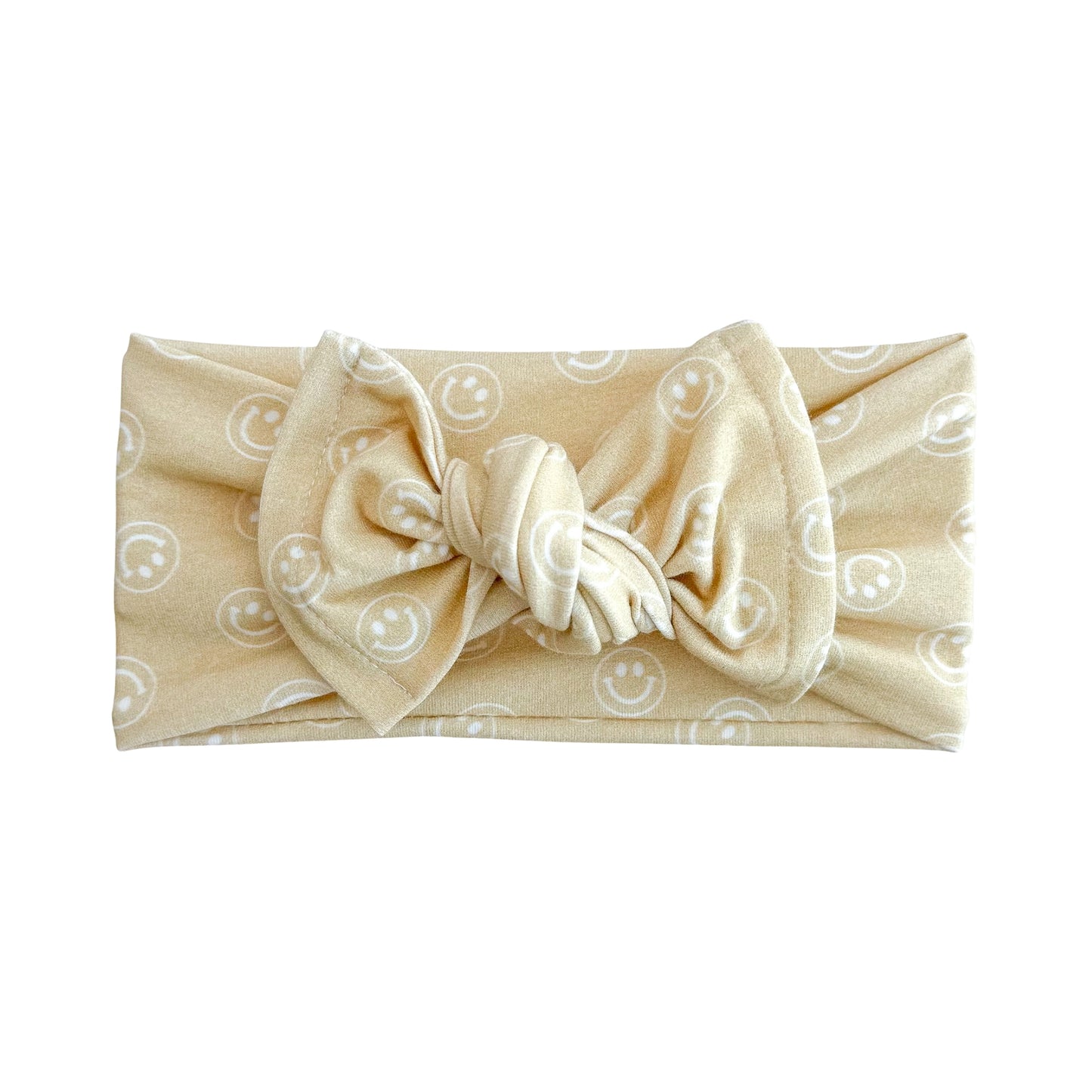 Tan Smiley Face Print Cotton Jersey Baby Headband