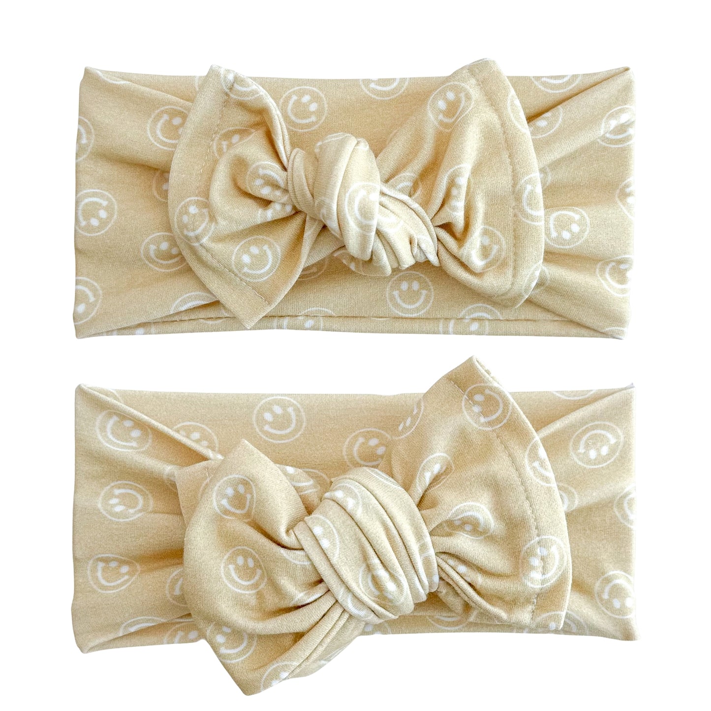 Tan Smiley Face Print Cotton Jersey Baby Headband