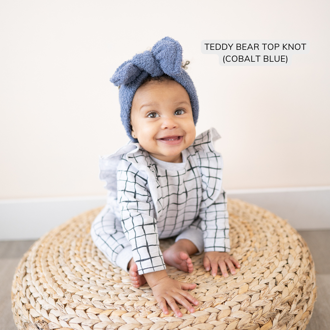 Blue Teddy Bear Baby Headband (Top Knot Bow) – Harper + Remi Blue Teddy Bear Baby Headband (Top Knot Bow) – Harper + Remi