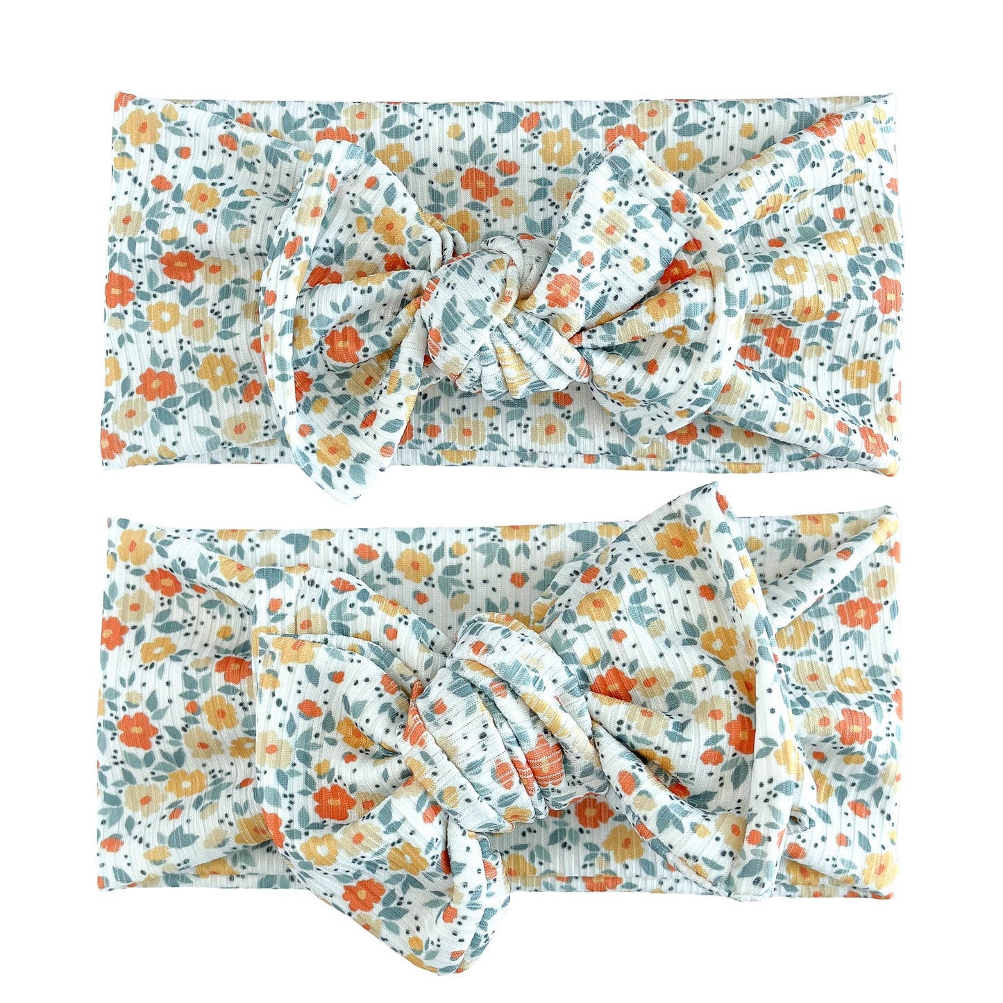 Vintage Floral Ribbed Baby Headband (Blue)