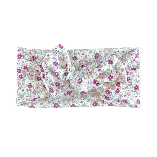 Vintage Floral Ribbed Baby Headband (Purple)