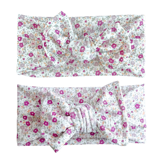 Vintage Floral Ribbed Baby Headband (Purple)